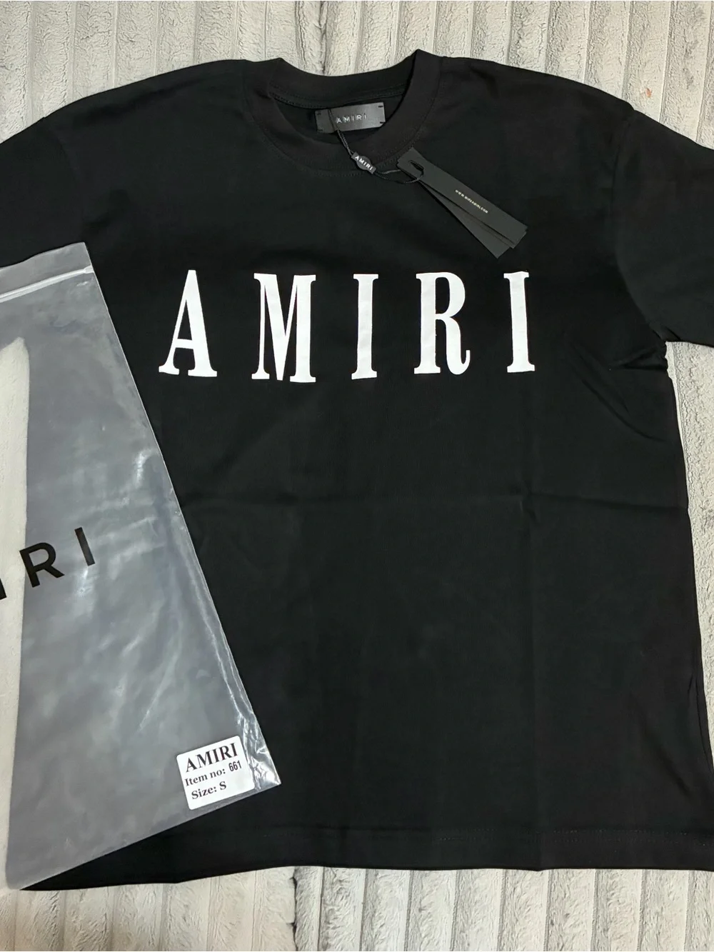 AMIRI Black Crewneck T-Shirt with White Logo